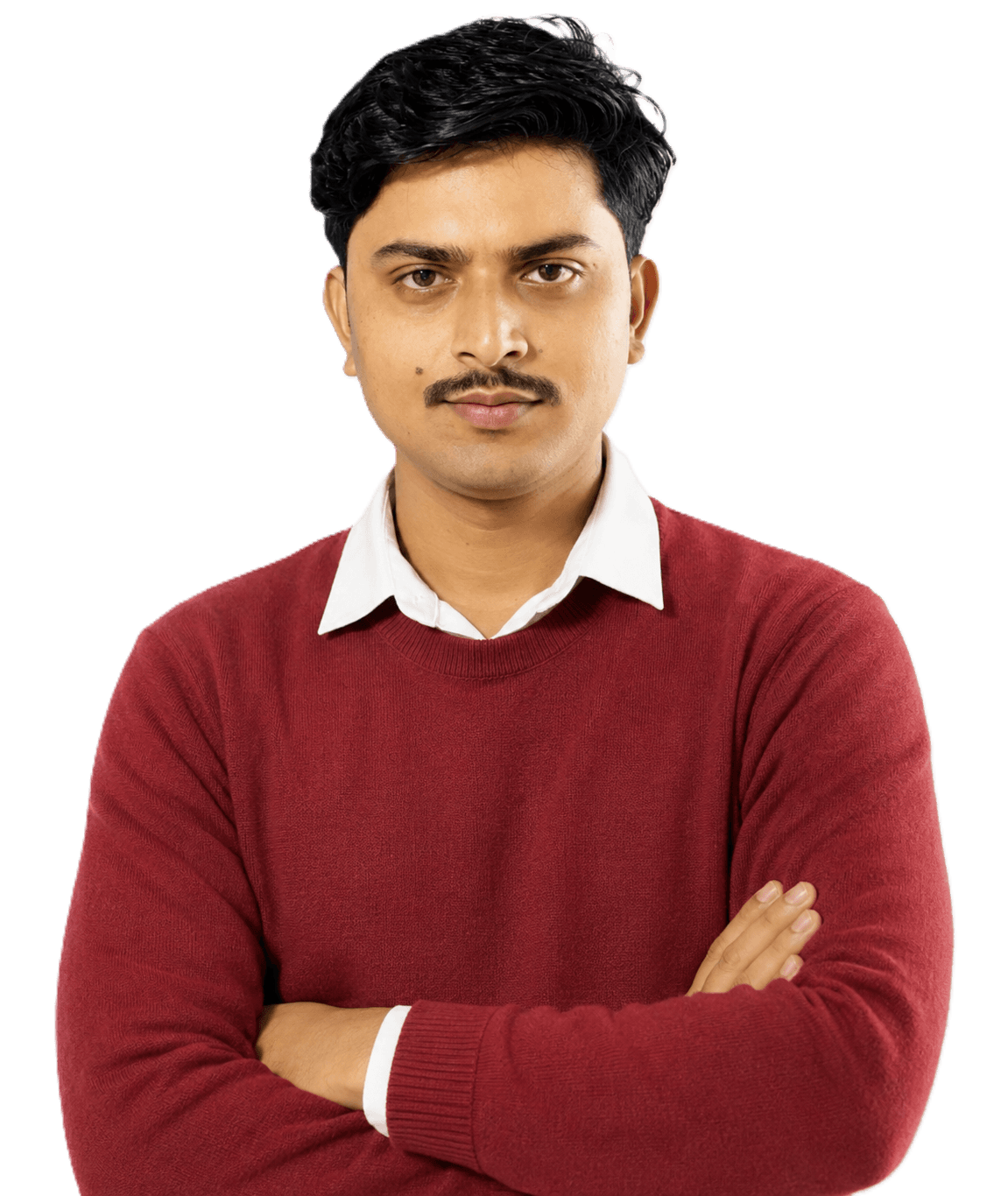 Portrait of Hari Narayan Sah, SEO specialist based in Nepal, wearing a maroon sweater with arms crossed